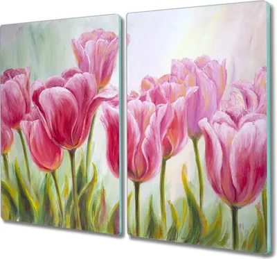Produktbild von Coloray Herdabdeckplatte 2x30x52 cm Schneidebrett Kochplattenabdeckung Küchenbrett Hackbrett - Blumen Pflanzen