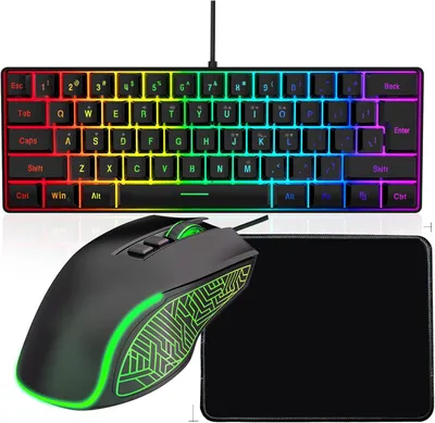 Produktbild von Tastatur- und Mauskombination, Ergonomische Computertastatur und Maus mit Mauspad und RGB Hintergrundbeleuchtung für Desktop Laptop PC