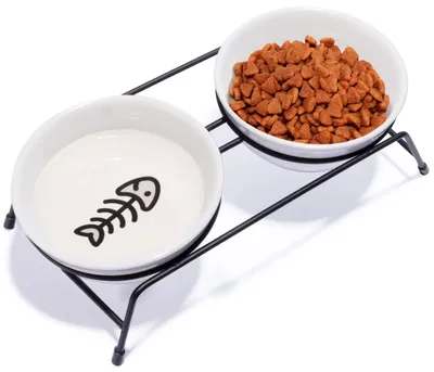 Productafbeelding van Binnenkort verkrijgbaar: Verhoogde voer- en waterbakken voor katten, keramische bak voor kleine honden