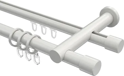 Produktbild von Interdeco Rundrohr-Innenlaufstange / Gardinenstange (Kombination) Weiß, Typ Platon Santo (Kappe), 20 mm Ø 2-läufig, 160 cm