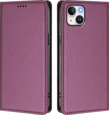 Image de Etui en cuir pour iPhone 15 Plus, étui magnétique en cuirPolyuréthaneavec support Violet