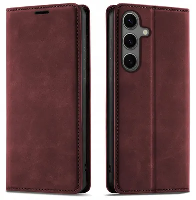 Produktbild von Klapphülle für Samsung S24 mit Magnetverschluss aus Leder + 9H-Glas