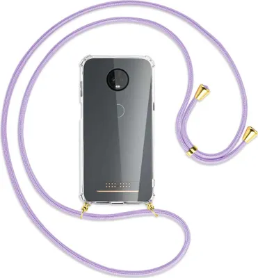 Produktbild von Handykette Backcover-Schutzhülle mit Band (Metall goldfarben) für Motorola Moto Z3 Play - violett