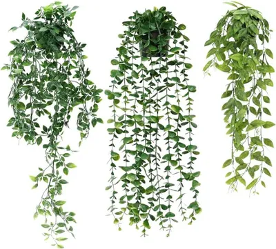 Produktbild von Mkitnvy 3 Stück Künstliche Hängepflanzen Eukalyptus, Kunstpflanze ,Pflanzen in Iebensechter Optik als Hängepflanze,Lang Wartungsfreie Efeu,für Garten Hochzeit Party Wanddekoration