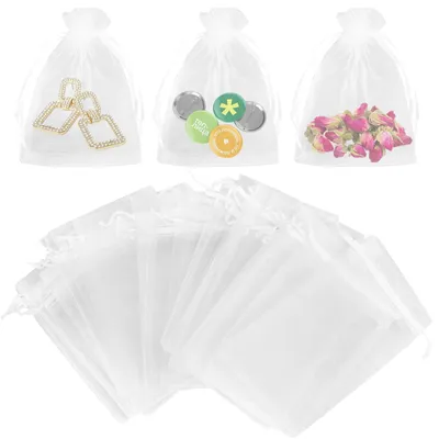 Productafbeelding van Cadeauzakjes organza - 10 x 15 cm - 50 stuks - Wit met trekkoord