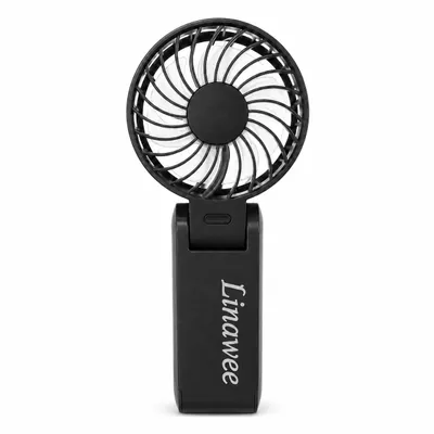 Produktbild von Linawee 3-in-1 Handventilator USB wiederaufladbar, 5 Stufen, 1800 mAh, leise, faltbar, mit LED-Display, Trageband, Schwarz
