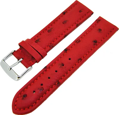 Produktbild von Uhrenarmband Straußenleder stark gepolstert Rot Ton in Ton 20mm NEU