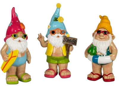 Produktbild von Formano 3er Set Gartenzwerge Gartendeko Figuren aus Kunststein handbemalt 26 cm