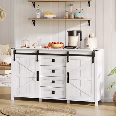 Produktbild von Odikalo Sideboard Anrichte Kücheninsel Kommode Schließfach Schiebetüren Schubladen Weiß