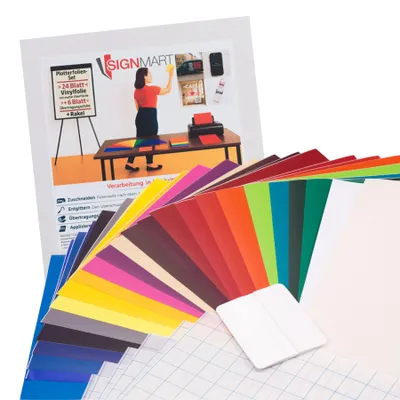 Produktbild von Signmart - Vinylfolien Set aus 24 matte Bogen + 6x Übertragungsfolie + 1 Rakel