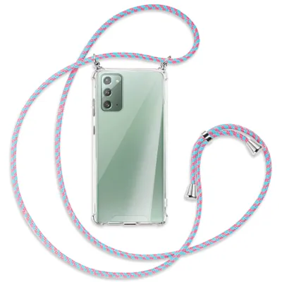 Produktbild von Handykette Backcover-Schutzhülle mit Band (Metall silberfarben) für Samsung Galaxy Note20 4G/5G - pink/mint