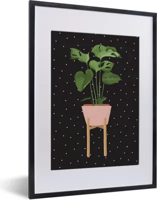 Produktbild von MuchoWow® MuchoWow® Gerahmtes Poster Zimmerpflanze - Monstera - Dots 30x40 cm - Poster mit zchwarzem Bilderrahmen - Wandposter Schlafzimmer