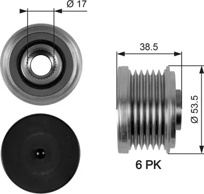 Produktbild von GATES Generatorfreilauf Riemenscheibe Lichtmaschine für BMW 3 Touring (E91) Ø53,5mm