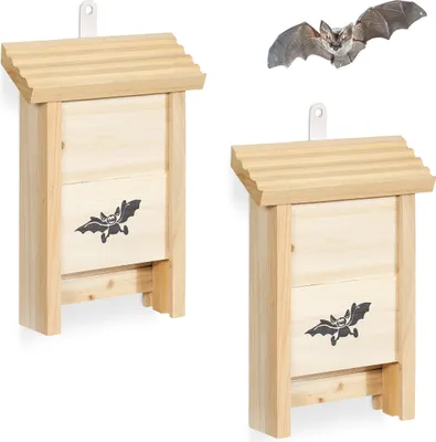 Produktbild von Relaxdays Fledermauskasten, 2er Set, Unterschlupf für Fledermäuse, unbehandeltes Holz, HBT: 25 x 18 x 6 cm, natur
