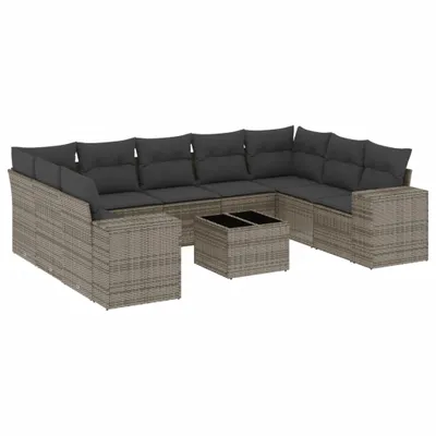 Produktbild von 10-tlg. Garten-Sofagarnitur mit Kissen Grau Poly Rattan