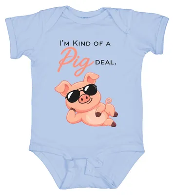 Productafbeelding van Ik ben een varkentje. Zonnebril. Grappig. Cool. Varkentje. Babyromper, lichtblauw, maat 6/12