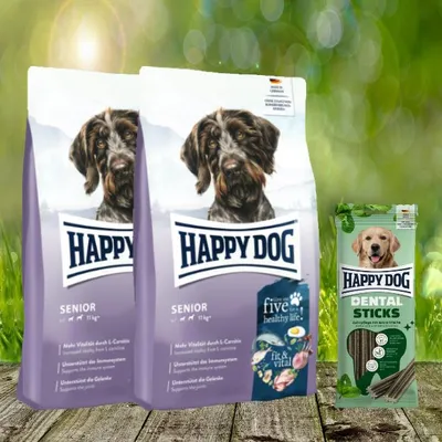 Produktbild von Happy Dog Fit & Vital Senior 2 x 12 kg + Happy Dog Dental Sticks *geschenkt*