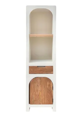 Produktbild von SIT Möbel Hochschrank | 1 Tür, 1 Schublade, 2 offene Fächer | Akazie natur, Kalkputz weiß | B 50 x T 40 x H 175 cm | 14998-10 | Serie HOLVIK