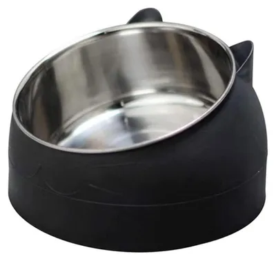 Image de Gamelle pour chat, 400 ml, en acier inoxydable, inclinée à 15°, noire