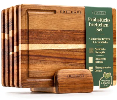 Schneidebretter-Set aus Akazienholz, 5-teilig, 23 x 16 x 1,5 cm