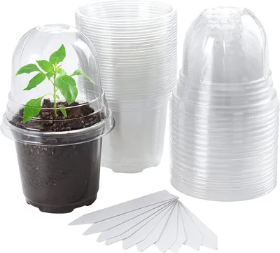 Imagen del producto de 30 macetas transparentes para vivero con cubierta de humedad