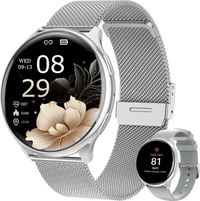 Smartwatch Damen mit Telefonfunktion, 1,39" HD Rundes Display, SpO2, 24H Pulsuhr, Blutdruck & Schlafmonitor, 120+ Sportmodi, Schrittzähler,iOS/Android
