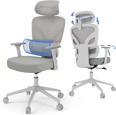 Imagen del producto de Silla de oficina ergonómica, silla de escritorio con reposabrazos 3D, color gris