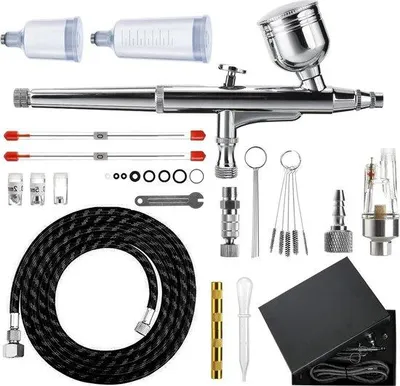 Productafbeelding van Famanu Airbrush Set, dubbelwerkend, 0,2 mm, 0,3 mm, 0,5 mm - Voor professioneel gebruik