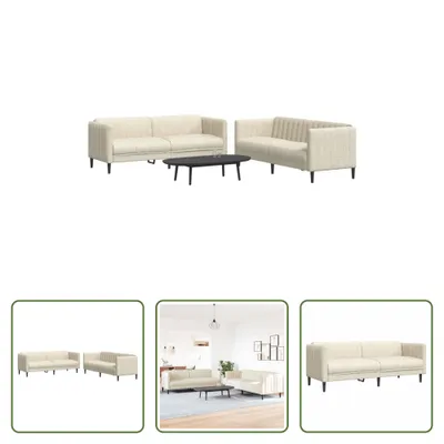 Produktbild von The Living Store 2-tlg. Sofagarnitur Creme Stoff