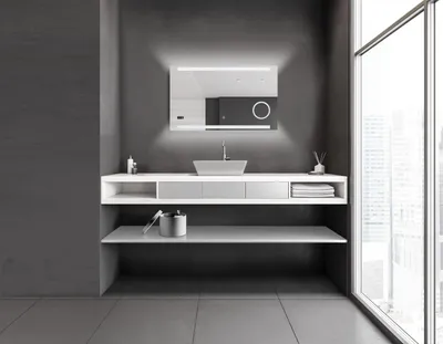 Image de Miroir de salle de bain éclairé Talos King 100 x 60 cm Miroir mural - miroir cosmétique éclairé - horloge digitale intégrée - cadre en aluminium de haute qualité avec interrupteur tactile - miroir lumineux avec couleur de lumière blanc neutre - miroir de salle de bain avec découpes lumineuses rétroéclairées