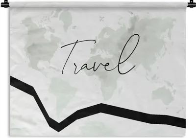 Produktbild von MuchoWow® Wandteppich Wandbehang Karte - Welt - Reisen - Schwarz - Weiß 150x112 cm Tapisserie Dekoration Wandtuch - Wanddecke - Wandteppiche