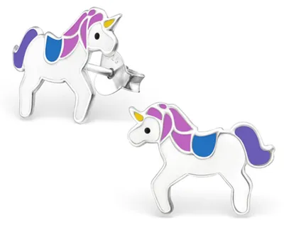 Produktbild von Kinderohrstecker: bunte Mädchen Ohrringe Silber „Einhorn“