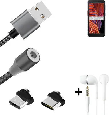 Produktbild von K-S-Trade® Hochwertiges Magnet-Lade-kabel Sync-Kabel Daten-Kabel + Kopfhörer kompatibel mit Samsung Galaxy XCover 5 mit USB-Typ-C-Anschluss und