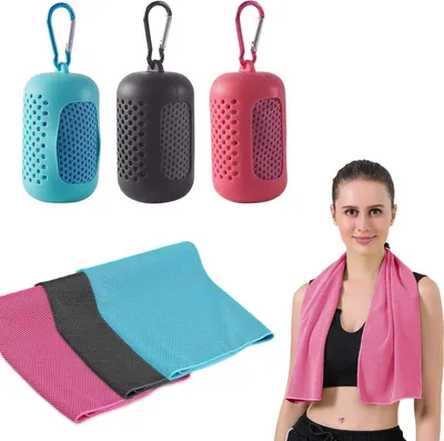 Produktbild von Kš¹hlende Handtš¹cher,3 Stš¹ck Schnelltrocknendes Sporthandtuch mit Tragbaren Silikonhš¹llen,Cooling Towel,fš¹r Fitness Outdoor Sports(30 x 90cm, 3 Farben)