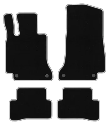 Immagine prodotto di Tappetini in moquette per Mercedes C W205 con poggiapiede 2015- (station wagon/berlina) – set 4 pezzi, nero/argento, su misura – Wielganizator CARLUX