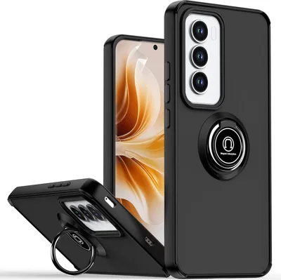 Obrázek produktu pro Pouzdro pro Oppo Reno12 Pro matné průsvitné TPU pouzdro s prstencovým držákem a stojánkem Černý
