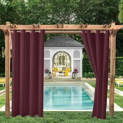 Image de 8 rideaux d'extérieur Rideaux d'extérieur 132x275cm(L x H) Opaque Imperméable à l'eau et au vent Protection contre les UV (52*108in, rouge)