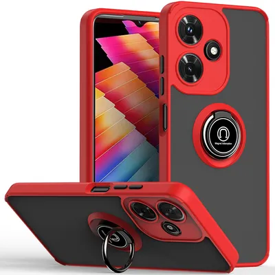 Obrázek produktu pro Pouzdro pro Infinix Hot 30i matné průsvitné TPU pouzdro s prstencovým držákem a stojánkem Červený