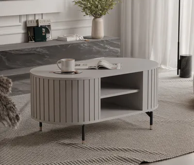 A modern living room scene featuring a coffee table.