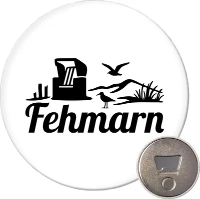 Produktbild von Huuraa Magnet Fehmarn Strandmotiv 59mm Kühlschrankmagnet rund Flaschenöffner Geschenkidee