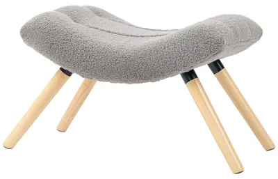 Immagine prodotto di Pouf con imbottitura in pile e gambe in legno | Colore: Grigio | Dimensioni: 45x67x38 cm