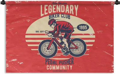 Produktbild von MuchoWow® Wandteppich Wandbehang Fahrrad - Radfahrer - Retro 90x60 cm Tapisserie Dekoration Wandtuch - Wandskulpturen - Bildteppich