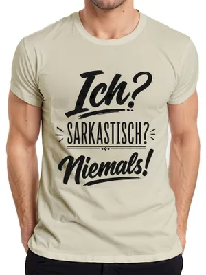 Zdjęcie produktu dla Ja? Sarkastyczny? Nigdy! Koszulka męska z napisem "Humor, ironia, sarkazm", kolor: naturalny, rozmiar: L