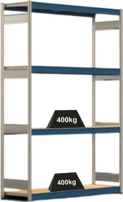 Produktbild von Weitspannregal ELCH Stecksystem T-Profil | Grundregal | HxBxT 250x175x50cm | 4 Ebenen | Spanplatten-Fachboden | Fachlast 400kg | Enzianblau