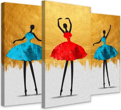 Produktbild von Muralo Leinwand Bilder Set Aufhängefertig 3 Bilder 3 Balletttänzerinen Goldgrund Wanddeko Br. 120cm x Hö. 80cm (3x 40cm x 80cm)
