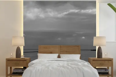 Produktbild von MuchoWow® Fototapete für Wohnzimmer oder Schlafzimmer Wandtapete Vinyl Motivtapete Wattenmeer - Schwarz - Weiß - Wattenmeer - 220x220 cm - Tapeten