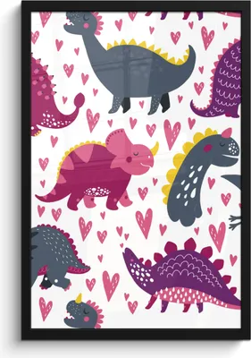 Produktbild von MuchoWow® MuchoWow® Gerahmtes Poster Dino - Herz - Muster - Rosa - Mädchen - Dinosaurier 40x60 cm - Poster mit zchwarzem Bilderrahmen - Papierdruck - Wandbilder