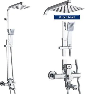 Produktbild von Linuode Mattschwarzes Bad Dusche Wasserhahn Set Wandmontage Regendusche Mischbatterie Badewanne Dusche Mischbatterie 3-Wege Dusche Mischbatterie,Chrom 8 Zoll