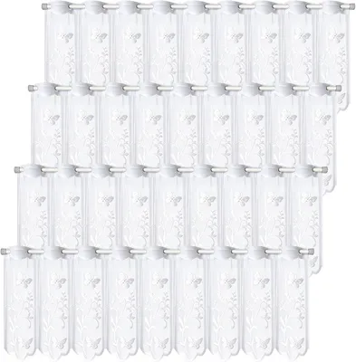 Image de Rideaux de cuisine modernes, style bistrot, couleur blanche, semi-transparents, brodés - Ensemble de 4 rideaux de 130 x 45 cm - Rideaux blancs - Rideaux courts