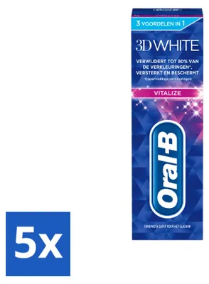 Produktbild von 5 x Oral-B 3D White Vitalize Whitening Tandpasta - 75 ml - Vorteilspackung - 5 Stücke